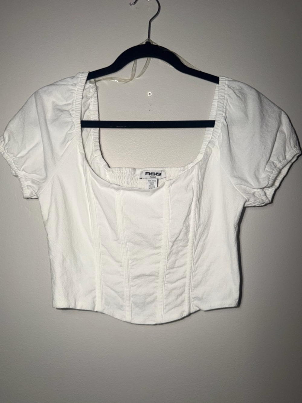 RSQ White Square-Neck Puff Sleeve Corset Crop Top